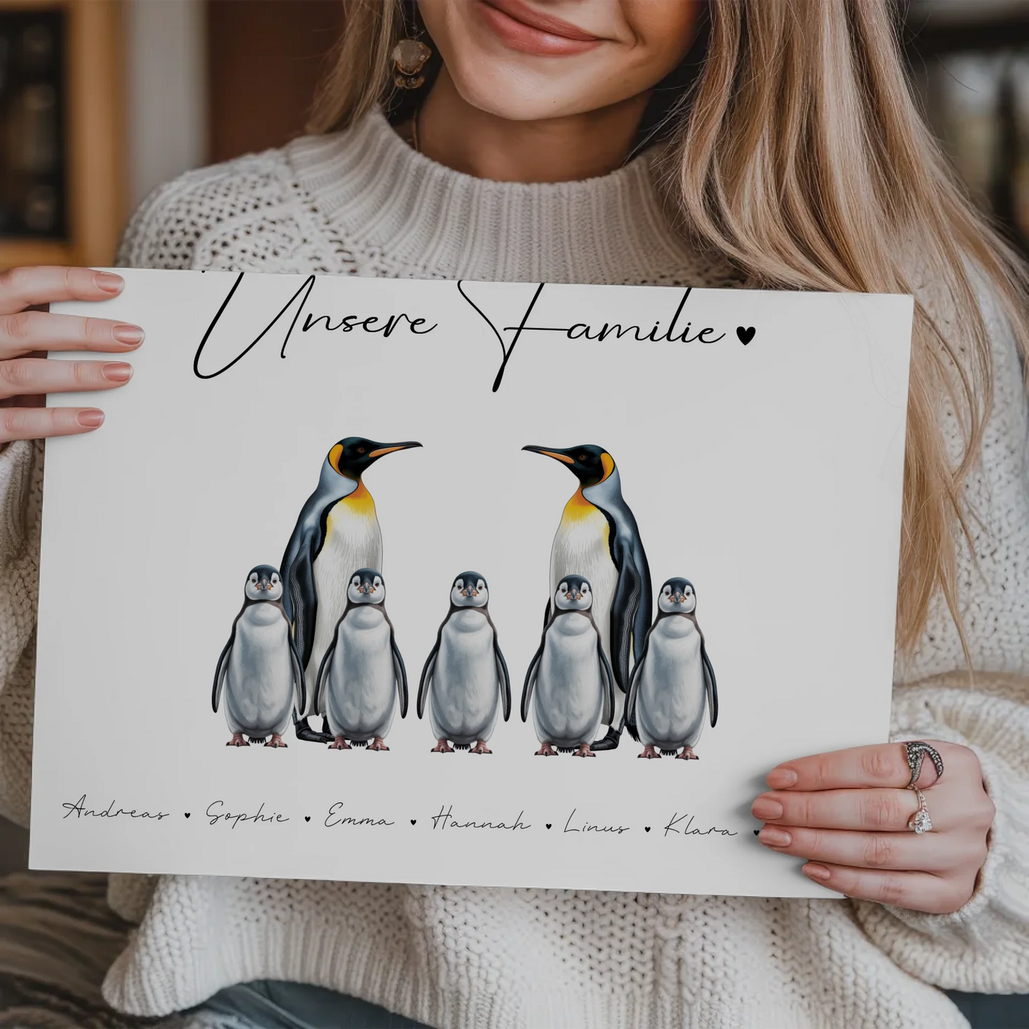 Familien Fotoboard Magnetisch Pinguin Familienporträt Geschenk für Oma Opa Mama Papa