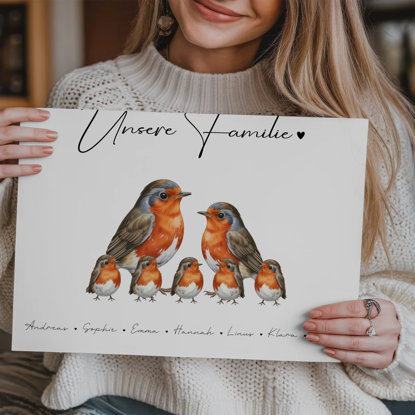 Magnetisches Fotoboard Sprüche Familie Rotkehlchen Familienporträt Geschenk für Oma Opa Mama Papa