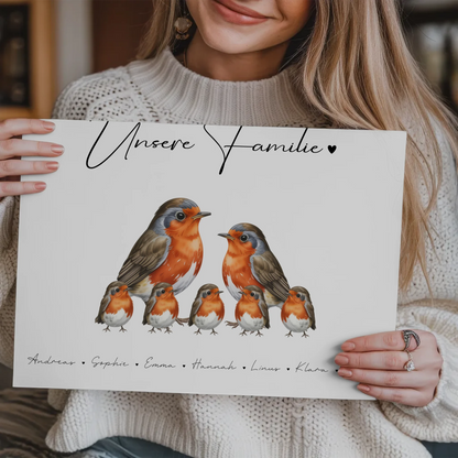 Magnetisches Fotoboard Sprüche Familie Rotkehlchen Familienporträt Geschenk für Oma Opa Mama Papa