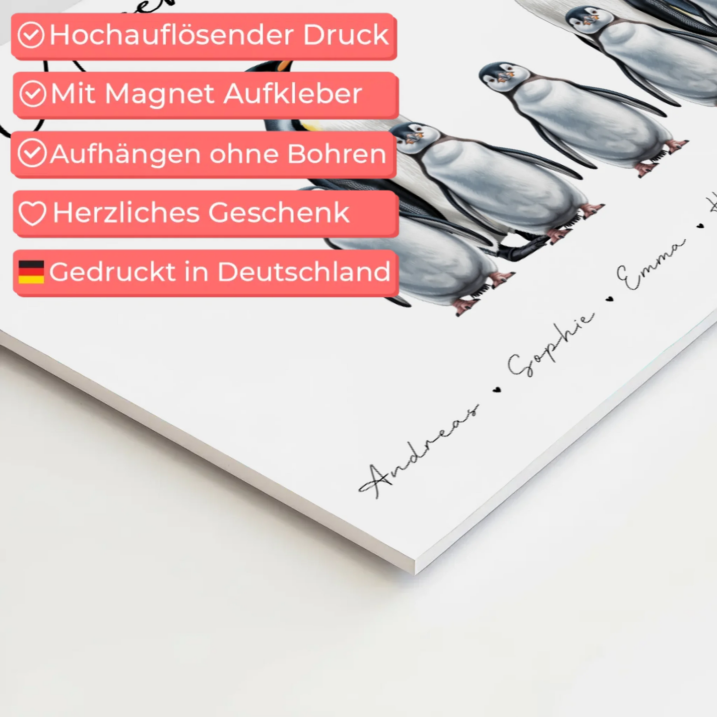 Familien Fotoboard Magnetisch Pinguin Familienporträt Geschenk für Oma Opa Mama Papa