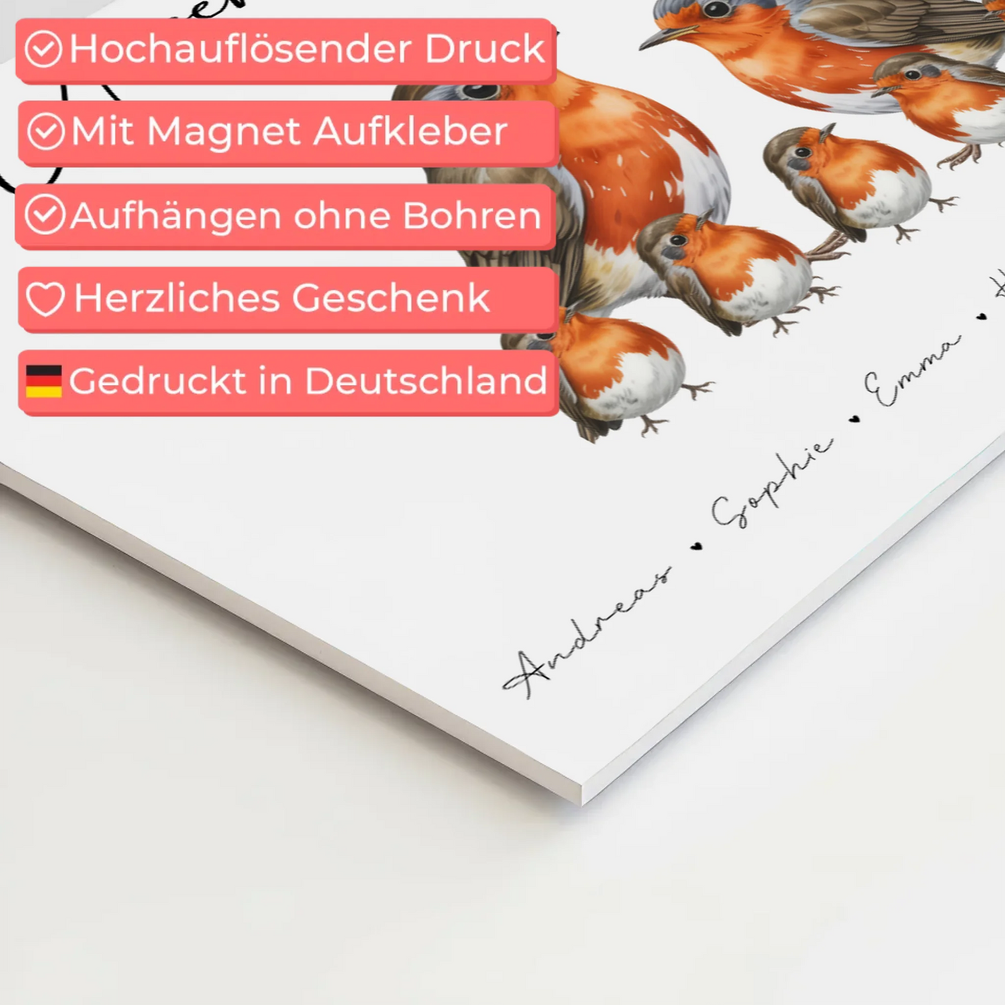 Magnetisches Fotoboard Sprüche Familie Rotkehlchen Familienporträt Geschenk für Oma Opa Mama Papa