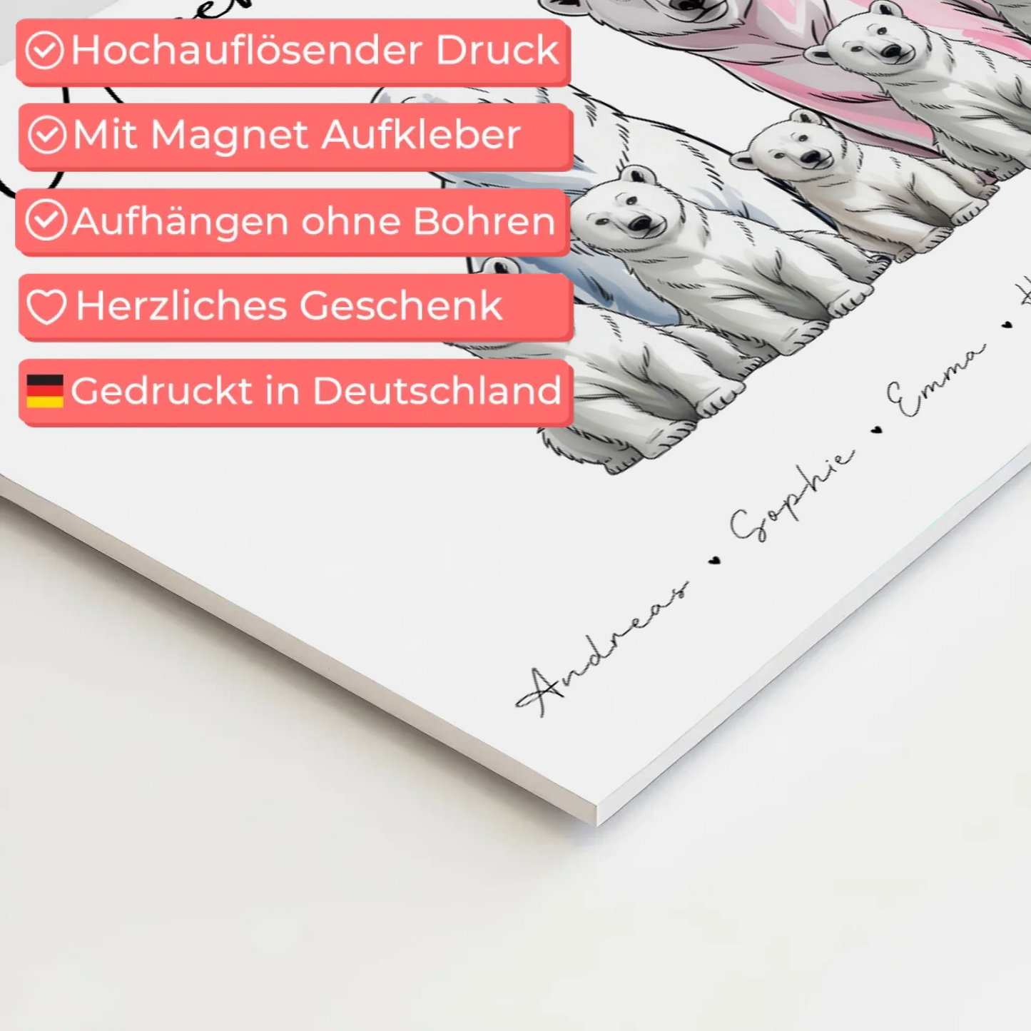 Fotoboard Familie Mit Namen Eisbären Familienporträt Geschenk für Oma Opa Mama Papa