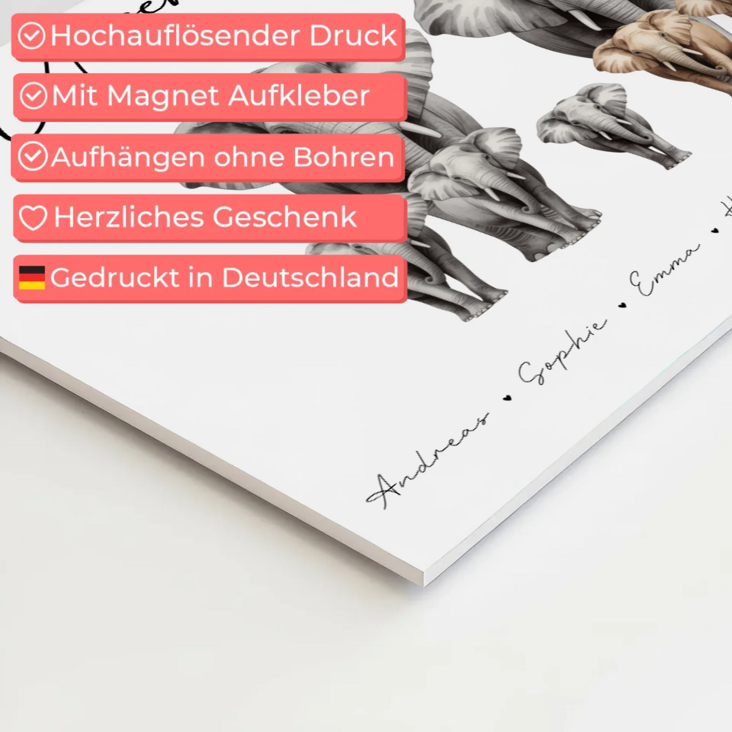 Familien Fotoboard Magnetisch Elefanten Familienporträt Geschenk für Oma Opa Mama Papa