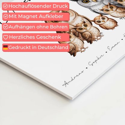 Fotoboard Magnet Poster Familie Eulen Familienporträt Geschenk für Mama Papa Oma Opa