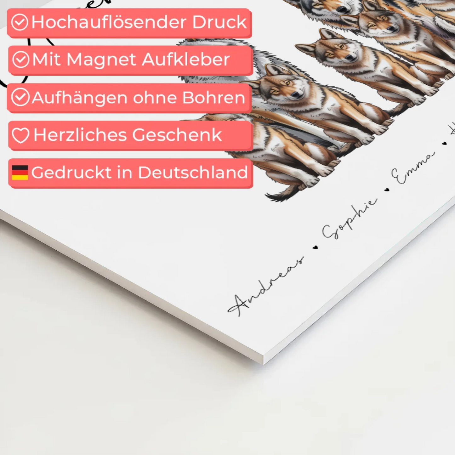 Familien Fotoboard Magnet Wandbild Mit Namen Wolf Familienporträt Geschenk für Mama Papa Oma Opa