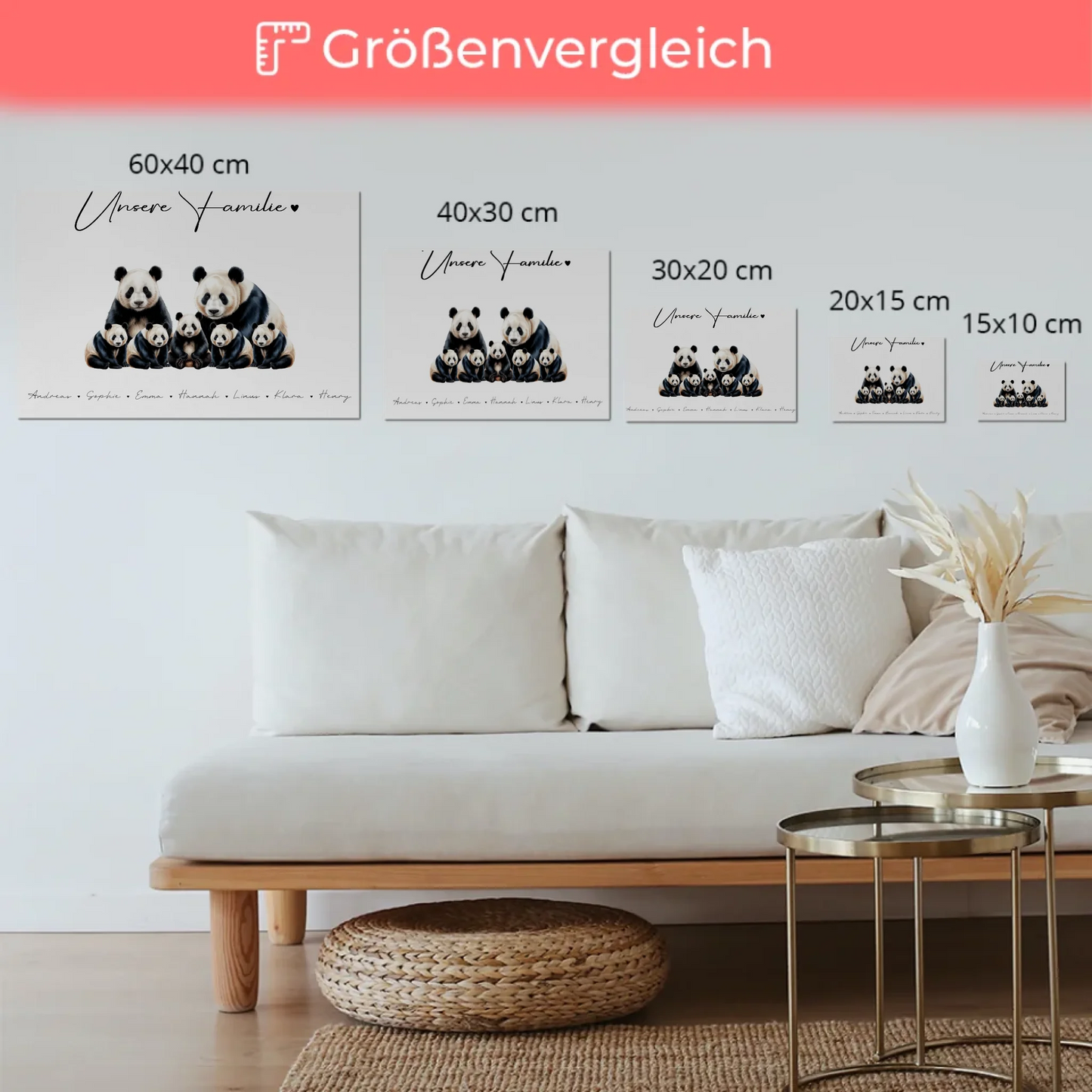 Fotoboard Magnet Poster Familie Panda Familienporträt Geschenk für Papa Mama Oma Opa