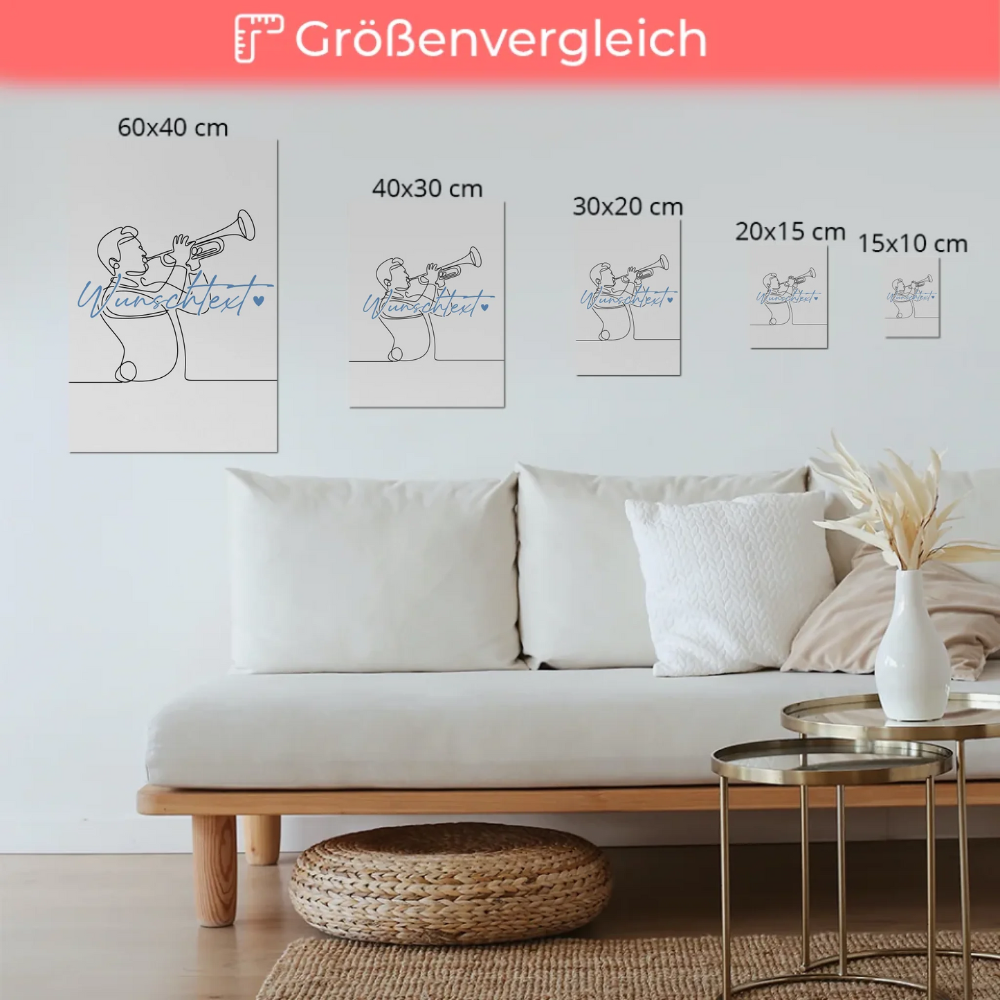 Personalisiertes Fotoboard Magnetisch Lineart Trompete Geschenk Sohn & Bruder