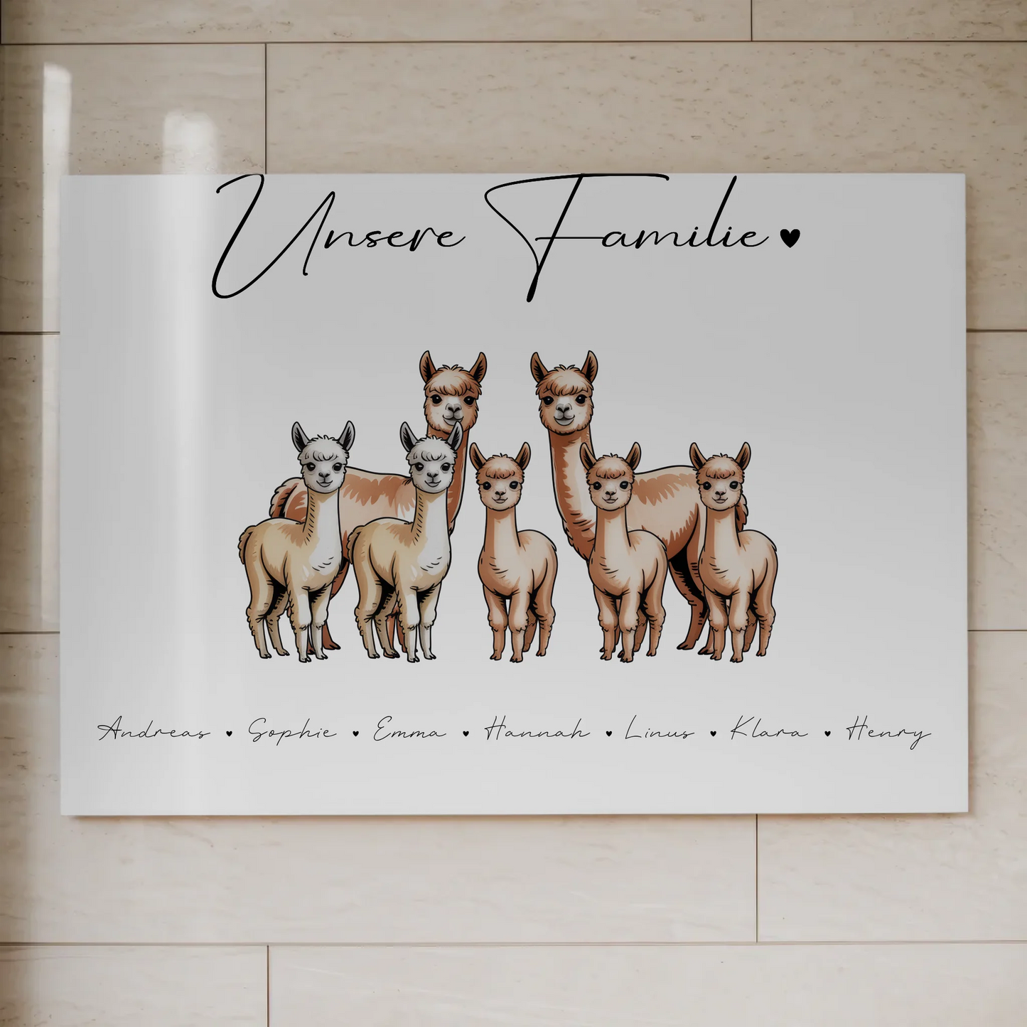 Fotoboard Mit Namen Familie Alpaka Familienporträt Geschenk für Papa Mama Oma Opa