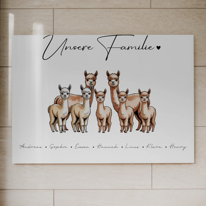 Fotoboard Mit Namen Familie Alpaka Familienporträt Geschenk für Papa Mama Oma Opa