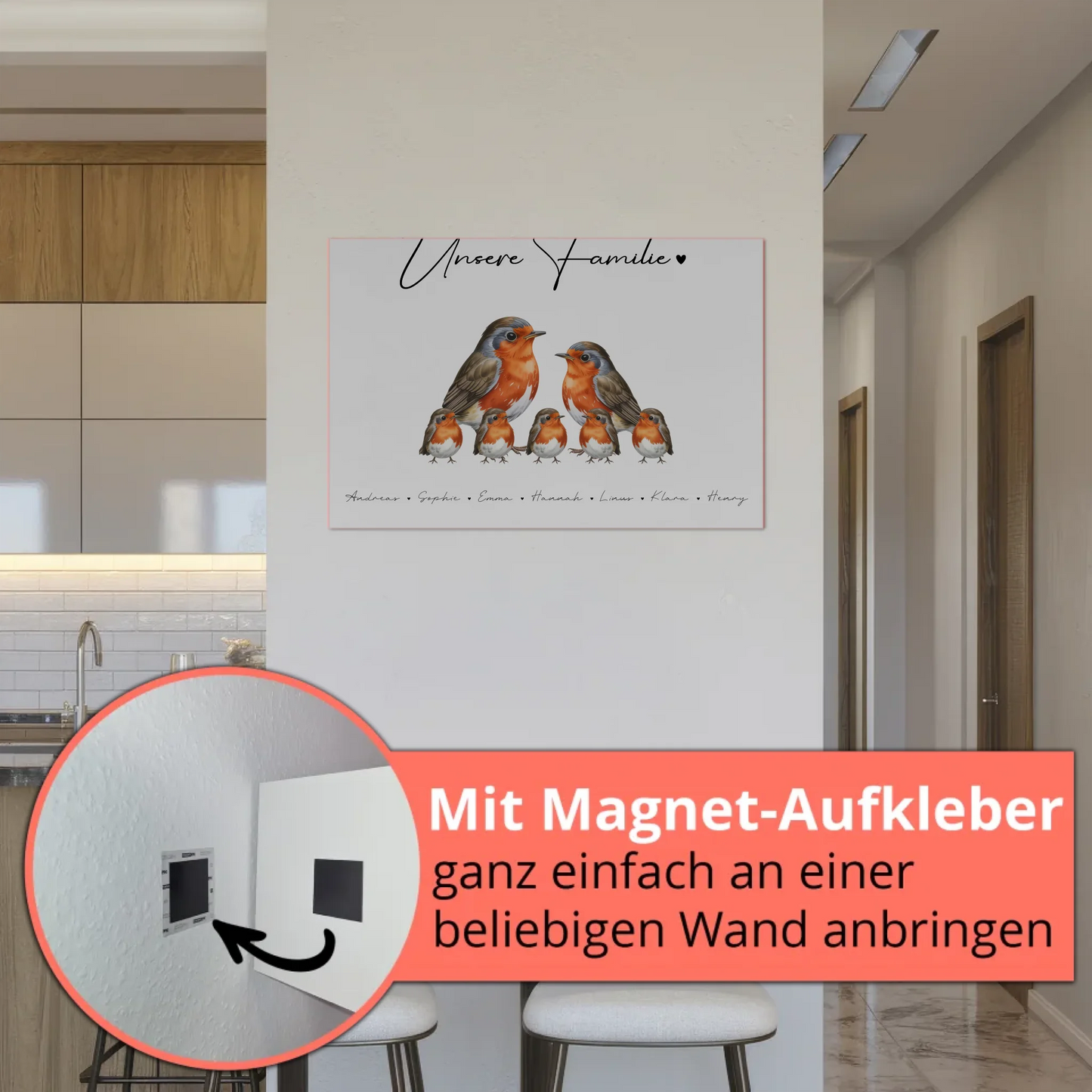 Magnetisches Fotoboard Sprüche Familie Rotkehlchen Familienporträt Geschenk für Oma Opa Mama Papa