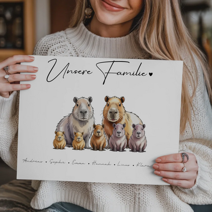 Familien Fotoboard Mit Namen Capybara Familienporträt Geschenk für Oma Opa Mama Papa