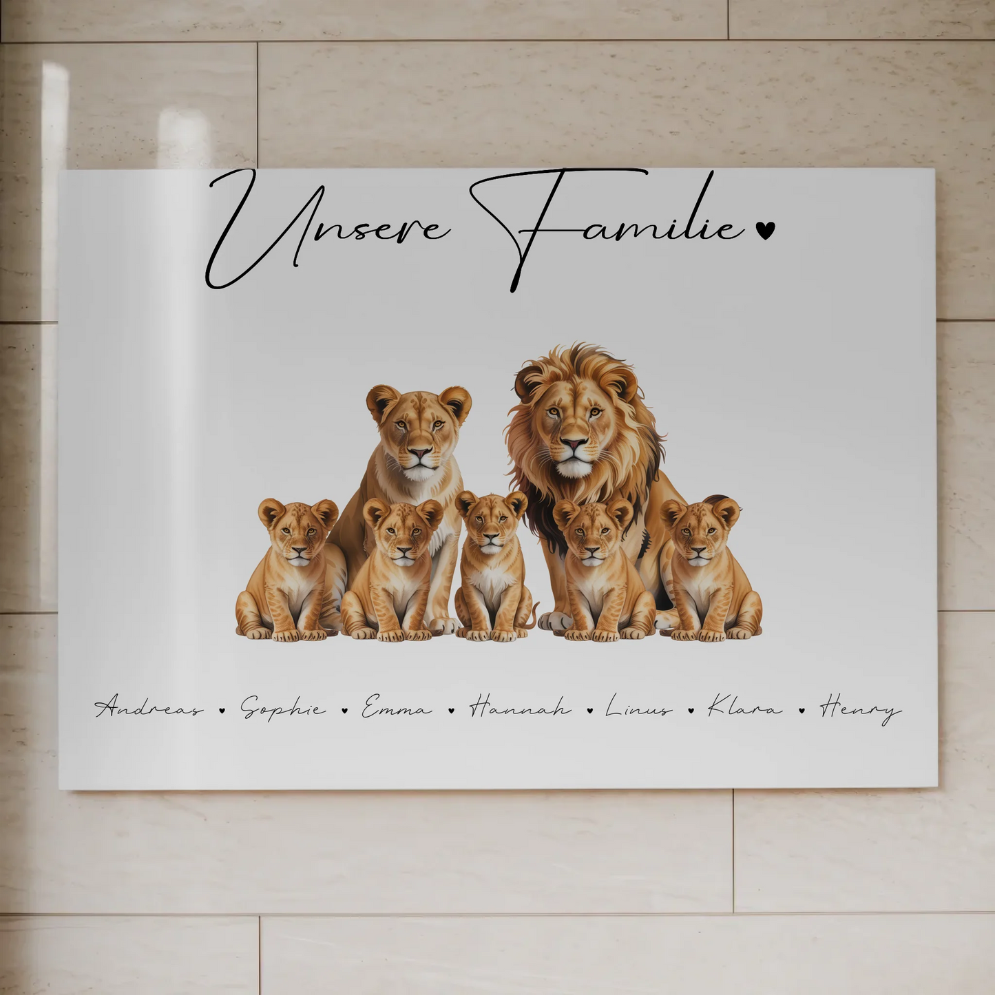 Familien Fotoboard gestalten Magnetisch Löwen Familienporträt Geschenk für Oma Opa Mama Papa