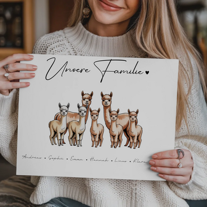 Fotoboard Mit Namen Familie Alpaka Familienporträt Geschenk für Papa Mama Oma Opa