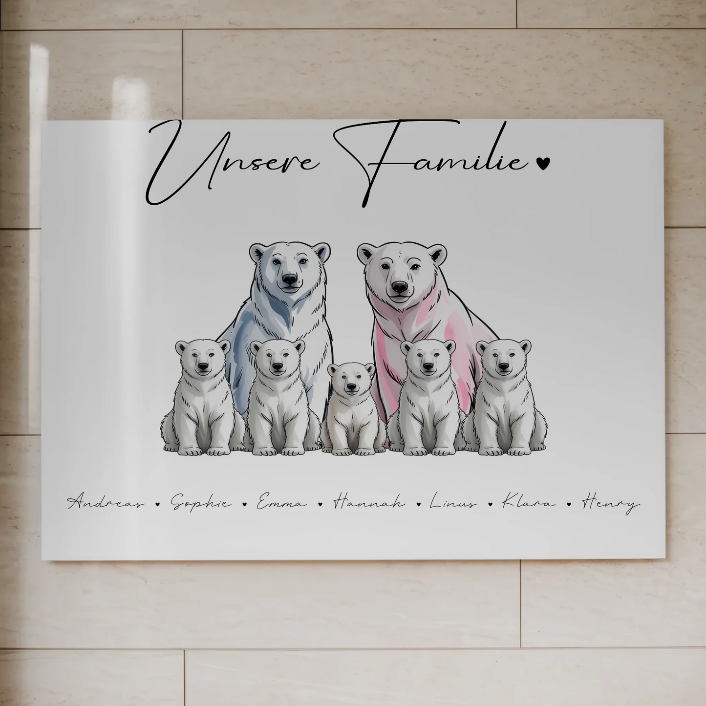 Fotoboard Familie Mit Namen Eisbären Familienporträt Geschenk für Oma Opa Mama Papa