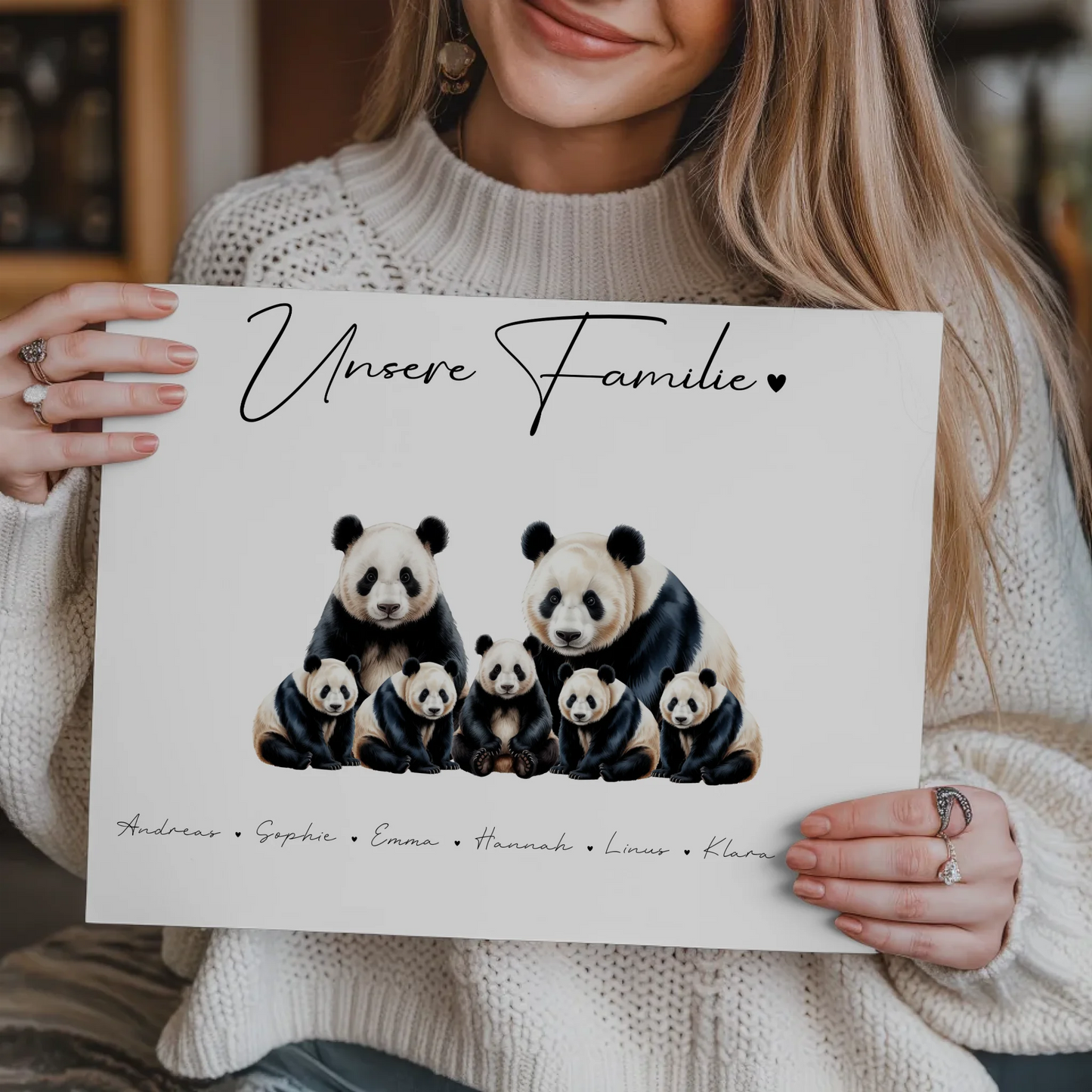 Fotoboard Magnet Poster Familie Panda Familienporträt Geschenk für Papa Mama Oma Opa