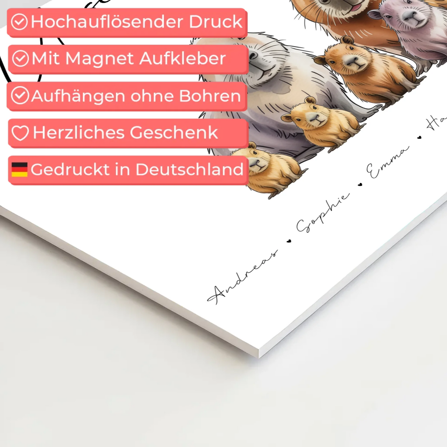 Familien Fotoboard Mit Namen Capybara Familienporträt Geschenk für Oma Opa Mama Papa