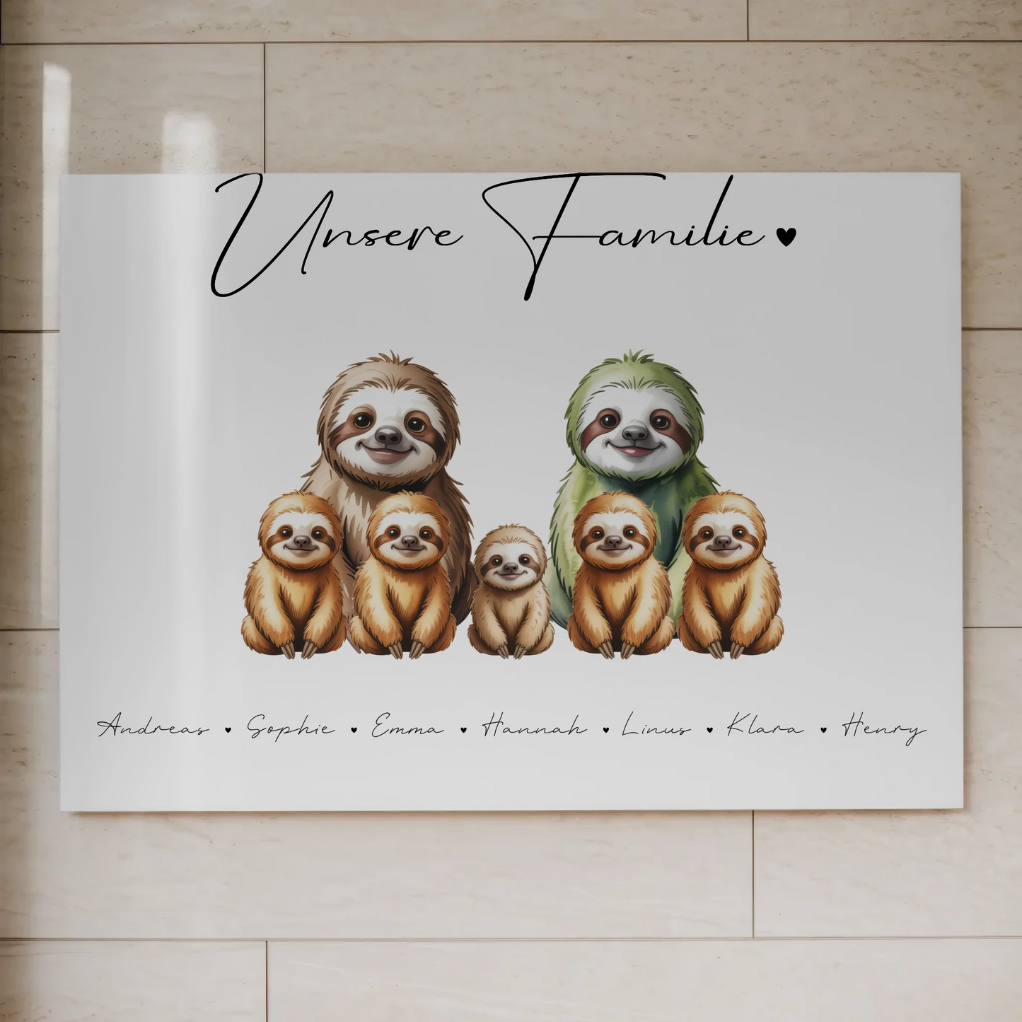 Fotoboard Wandbild Personalisiert Familie Faultier Familienporträt Geschenk für Oma Opa Mama Papa