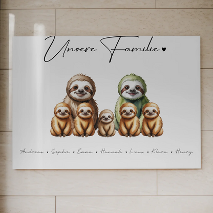 Fotoboard Wandbild Personalisiert Familie Faultier Familienporträt Geschenk für Oma Opa Mama Papa