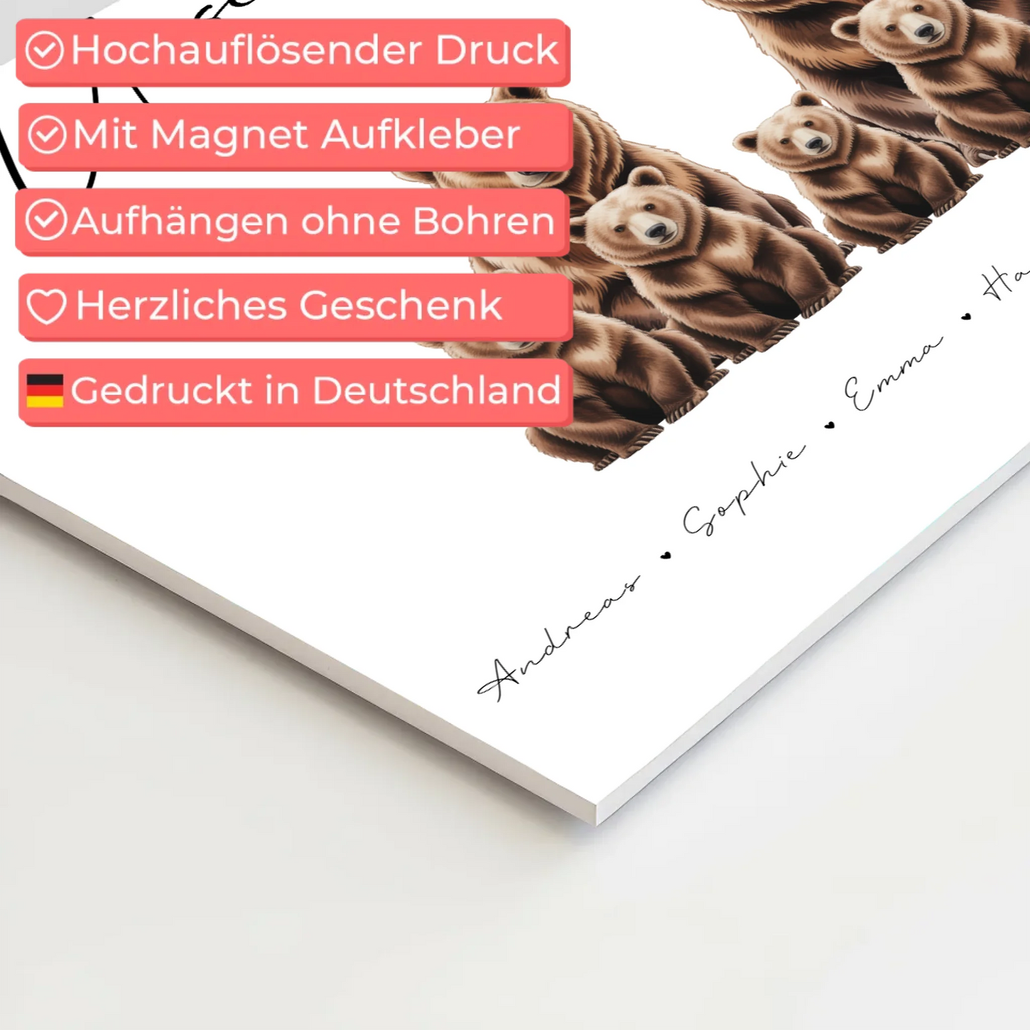 Familien Fotoboard Braunbären Familienporträt Geschenk für Mama Papa Oma Opa