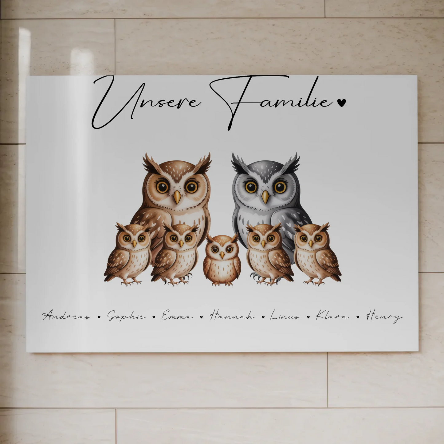 Fotoboard Magnet Poster Familie Eulen Familienporträt Geschenk für Mama Papa Oma Opa