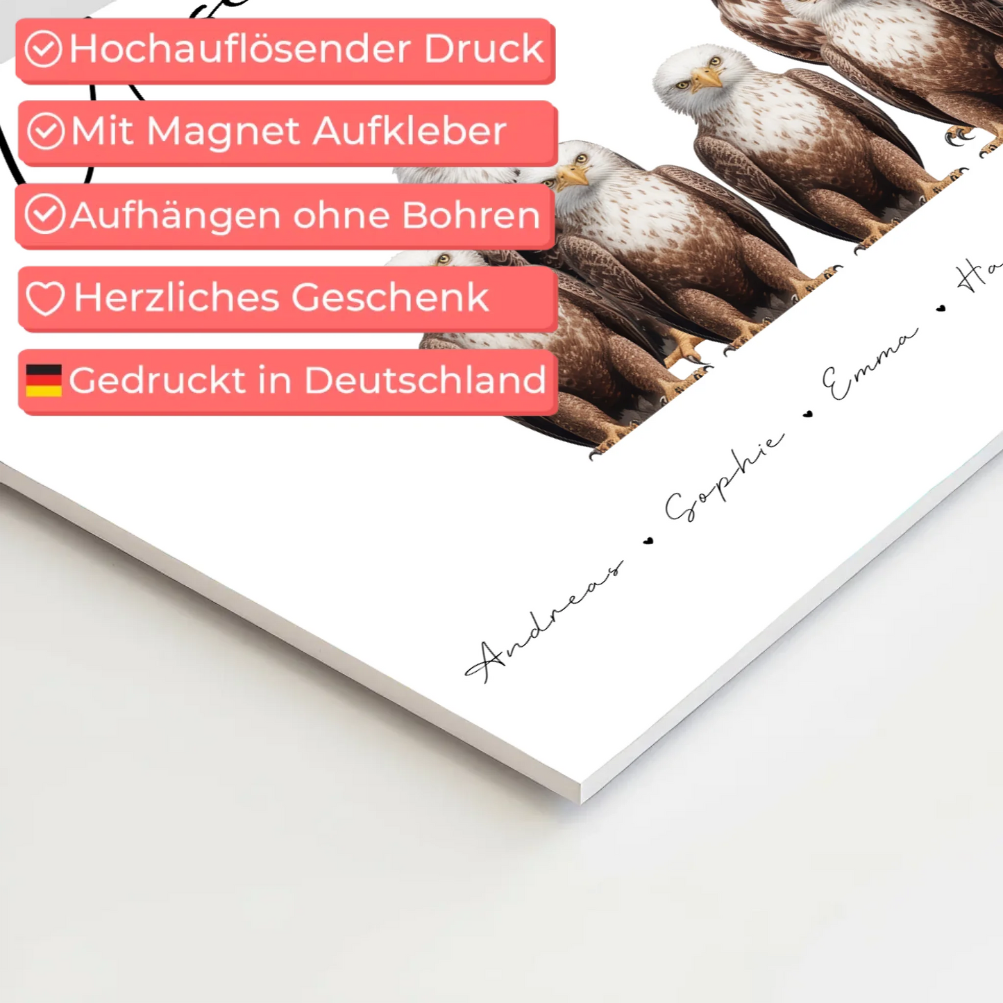 Personalisiertes Familien Fotoboard Adler Familienporträt Geschenk für Mama Papa Oma Opa
