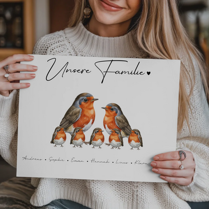 Magnetisches Fotoboard Sprüche Familie Rotkehlchen Familienporträt Geschenk für Oma Opa Mama Papa