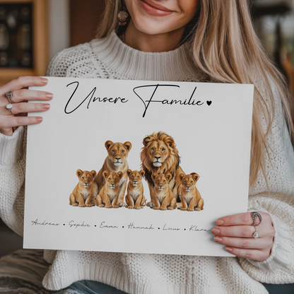 Familien Fotoboard gestalten Magnetisch Löwen Familienporträt Geschenk für Oma Opa Mama Papa