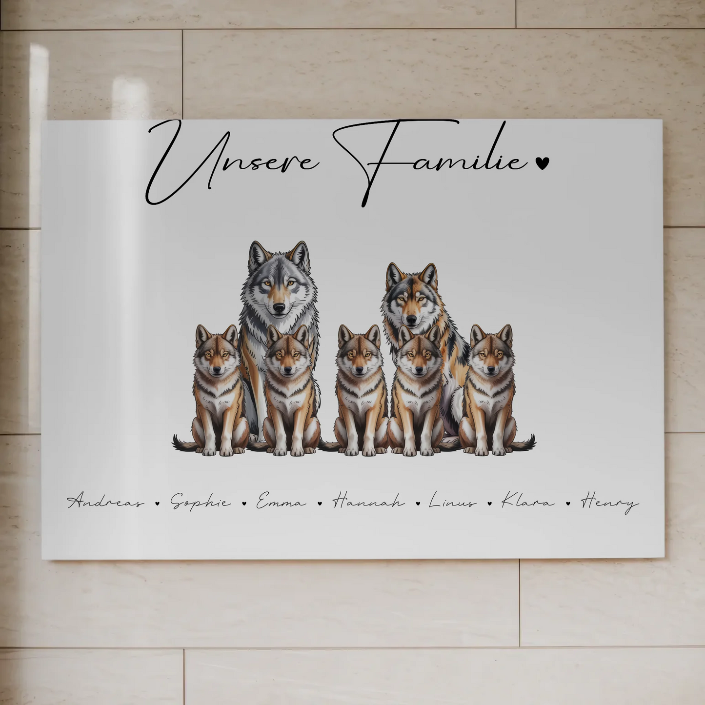 Familien Fotoboard Magnet Wandbild Mit Namen Wolf Familienporträt Geschenk für Mama Papa Oma Opa