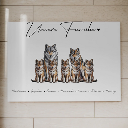 Familien Fotoboard Magnet Wandbild Mit Namen Wolf Familienporträt Geschenk für Mama Papa Oma Opa