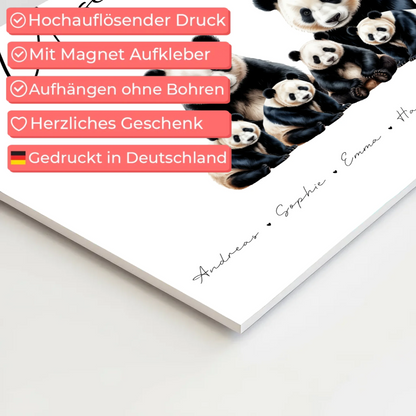 Fotoboard Magnet Poster Familie Panda Familienporträt Geschenk für Papa Mama Oma Opa