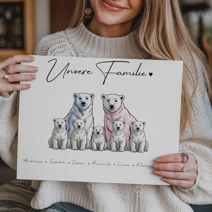 Fotoboard Familie Mit Namen Eisbären Familienporträt Geschenk für Oma Opa Mama Papa