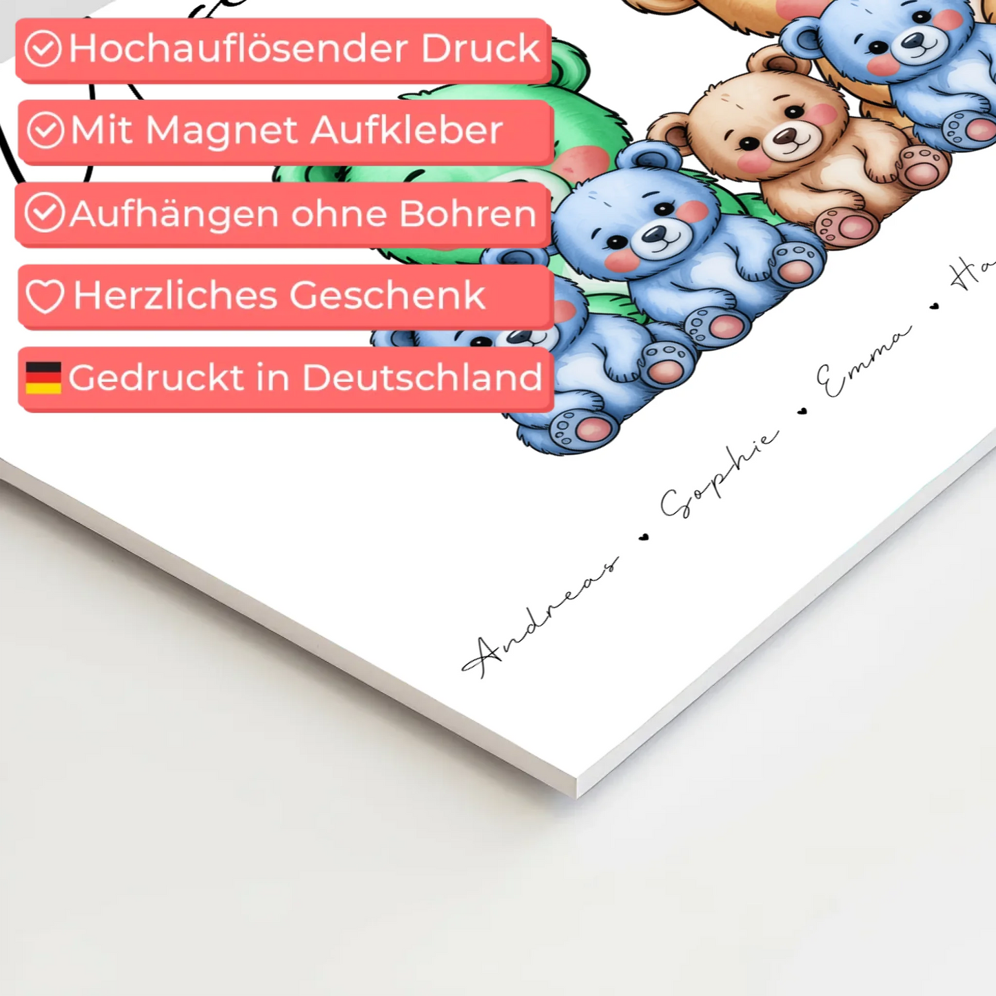 Fotoboard Spruch Familie Bärchen Familienporträt Geschenk für Oma Opa Mama Papa