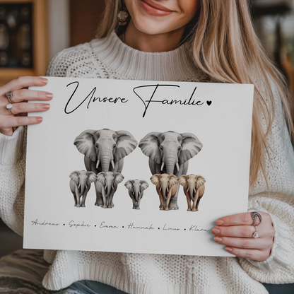Familien Fotoboard Magnetisch Elefanten Familienporträt Geschenk für Oma Opa Mama Papa