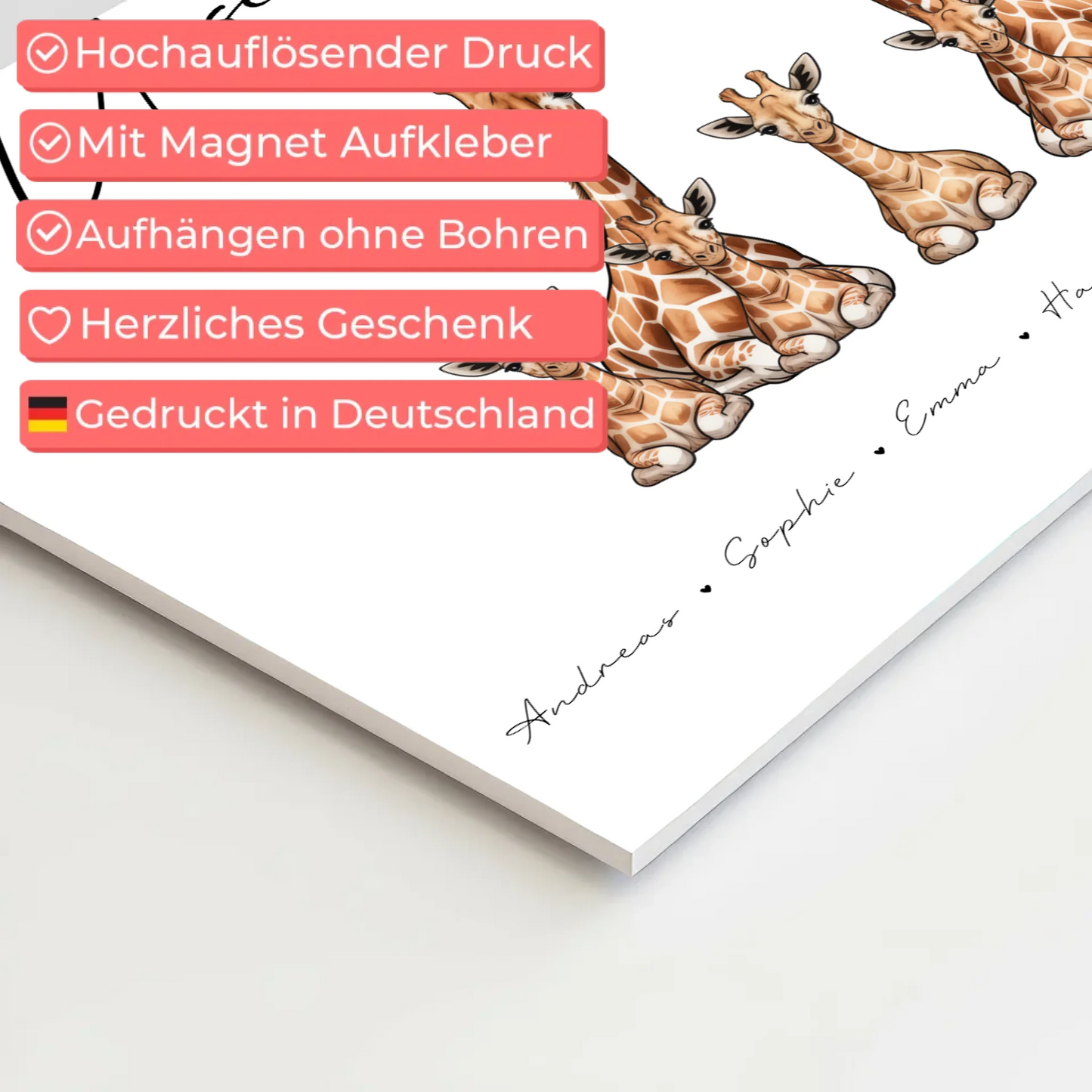 Familien Fotoboard Magnet PosterPersonalisiert Giraffe Familienporträt Geschenk für Papa Mama Oma Opa