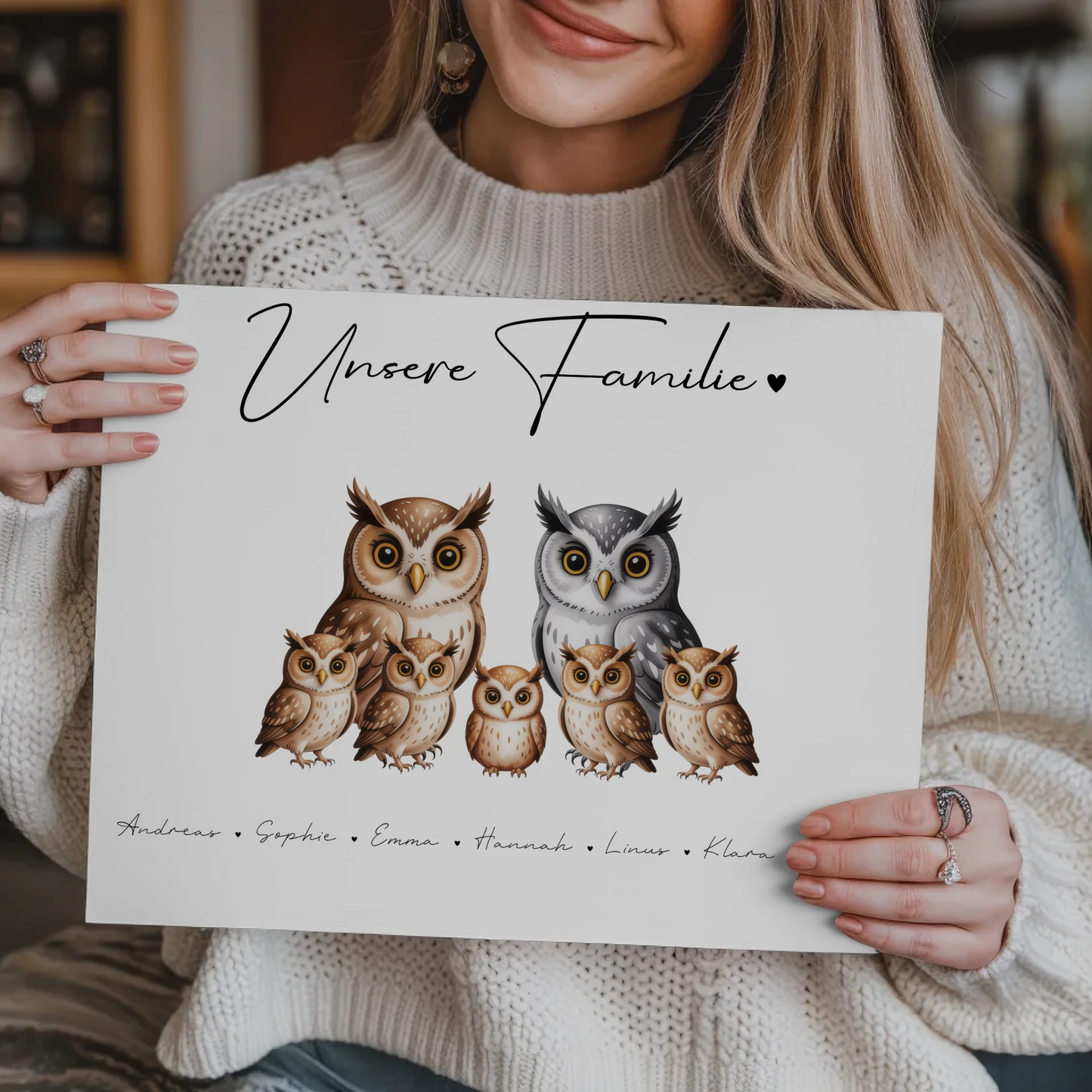 Fotoboard Magnet Poster Familie Eulen Familienporträt Geschenk für Mama Papa Oma Opa