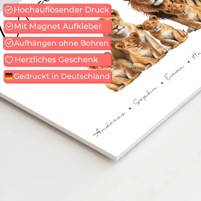 Familien Fotoboard gestalten Magnetisch Löwen Familienporträt Geschenk für Oma Opa Mama Papa