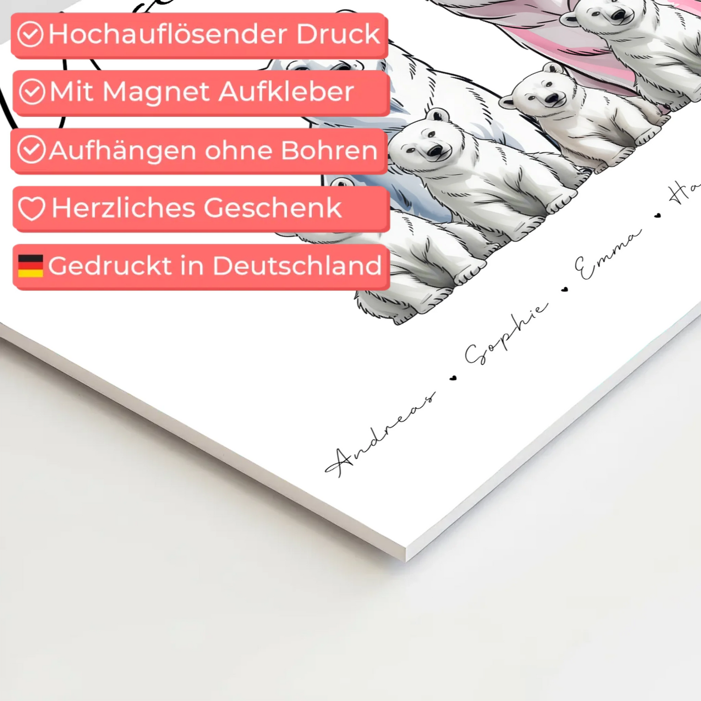 Fotoboard Familie Mit Namen Eisbären Familienporträt Geschenk für Oma Opa Mama Papa