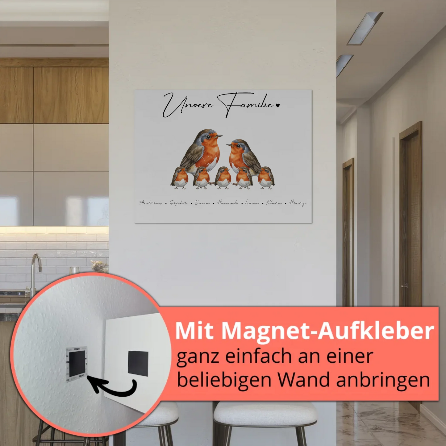 Magnetisches Fotoboard Sprüche Familie Rotkehlchen Familienporträt Geschenk für Oma Opa Mama Papa
