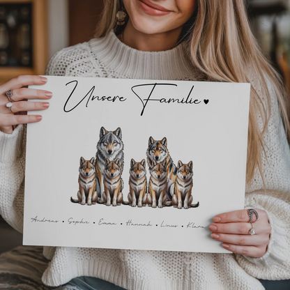 Familien Fotoboard Magnet Wandbild Mit Namen Wolf Familienporträt Geschenk für Mama Papa Oma Opa