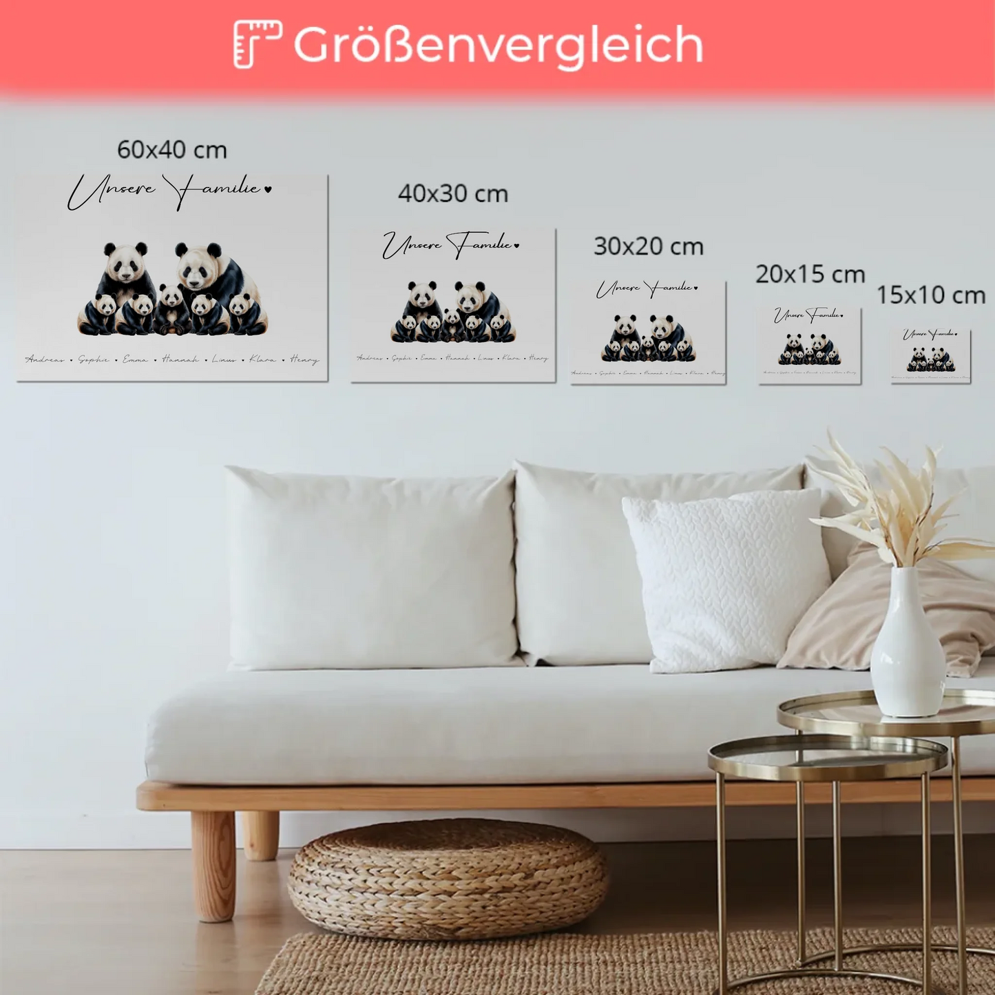 Fotoboard Magnet Poster Familie Panda Familienporträt Geschenk für Papa Mama Oma Opa