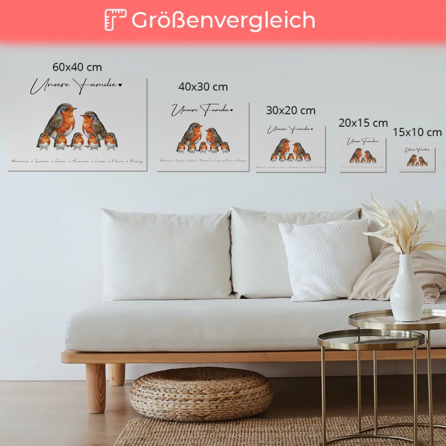 Magnetisches Fotoboard Sprüche Familie Rotkehlchen Familienporträt Geschenk für Oma Opa Mama Papa