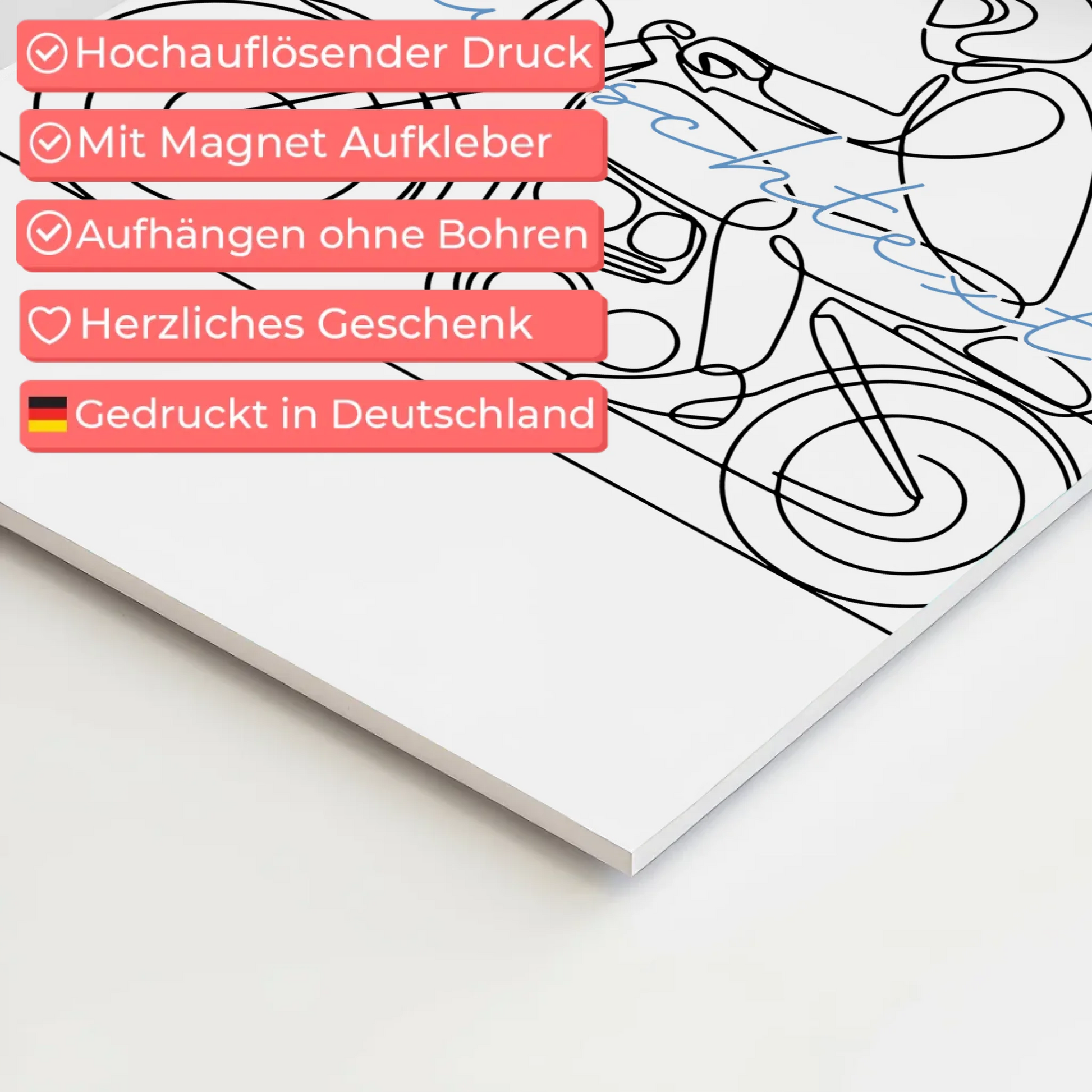 Lineart Fotoboard Magnet Wandbild Motorradfahren Geschenk Sohn & Bruder 4