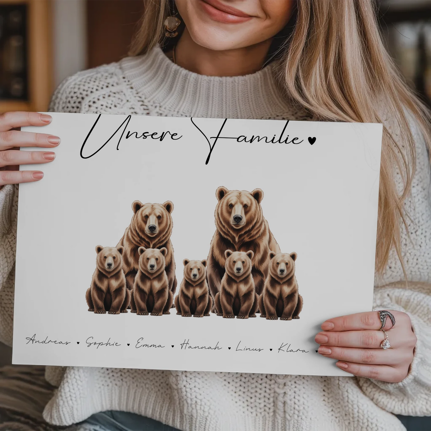 Familien Fotoboard Braunbären Familienporträt Geschenk für Mama Papa Oma Opa