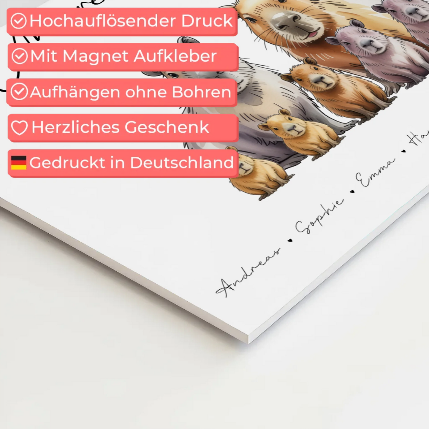 Familien Fotoboard Mit Namen Capybara Familienporträt Geschenk für Oma Opa Mama Papa