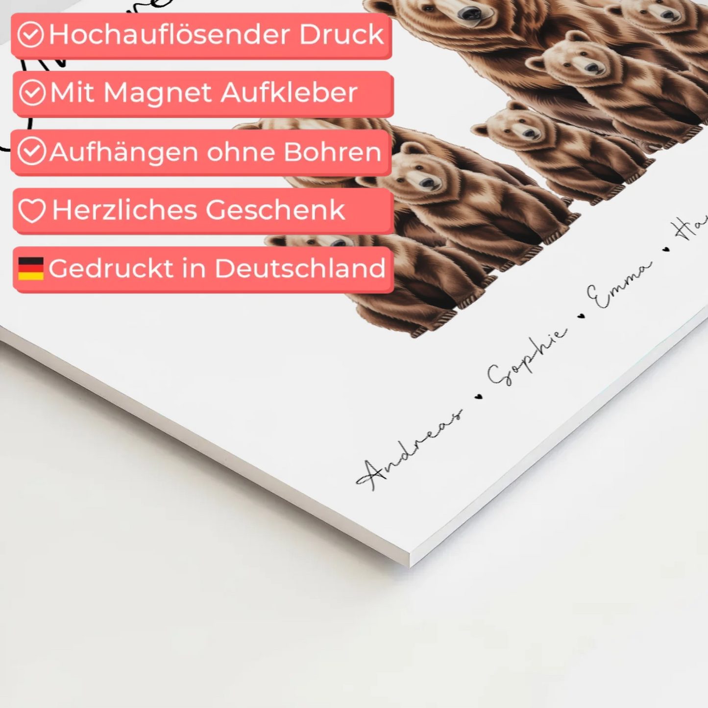 Familien Fotoboard Braunbären Familienporträt Geschenk für Mama Papa Oma Opa