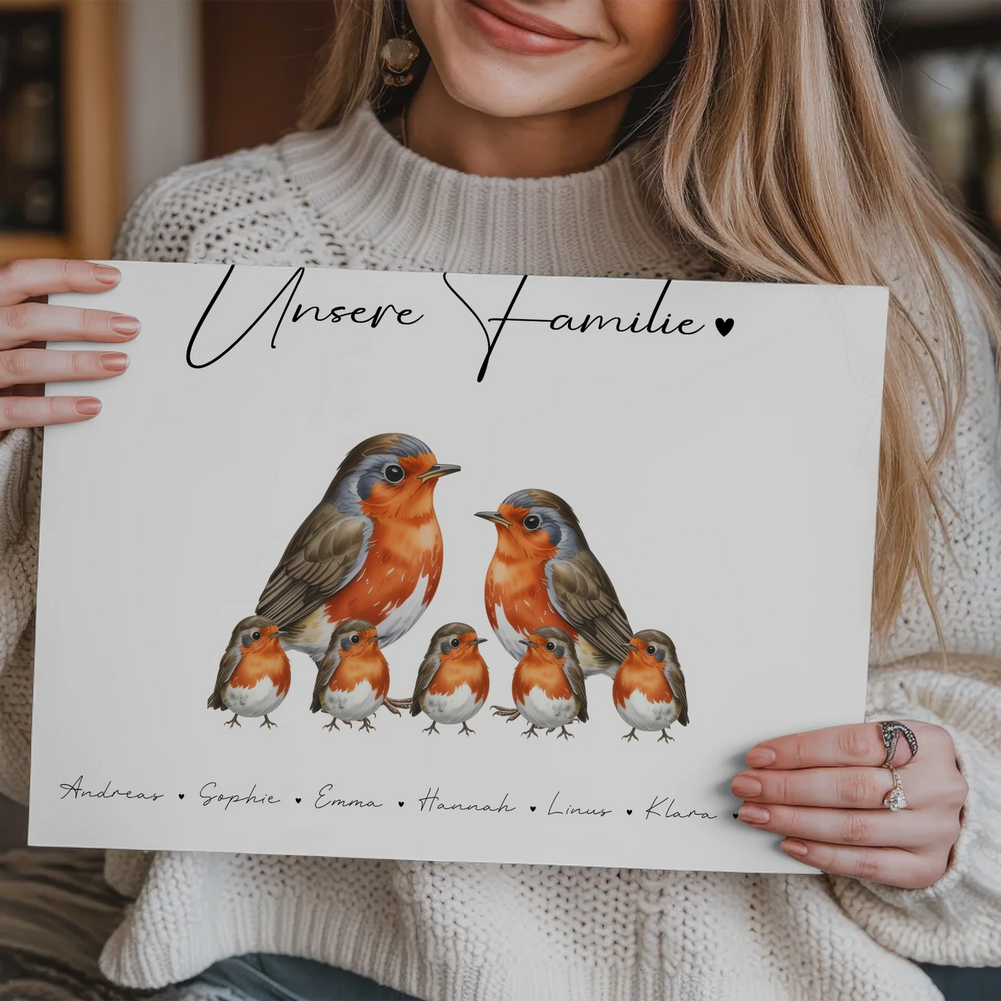 Magnetisches Fotoboard Sprüche Familie Rotkehlchen Familienporträt Geschenk für Oma Opa Mama Papa