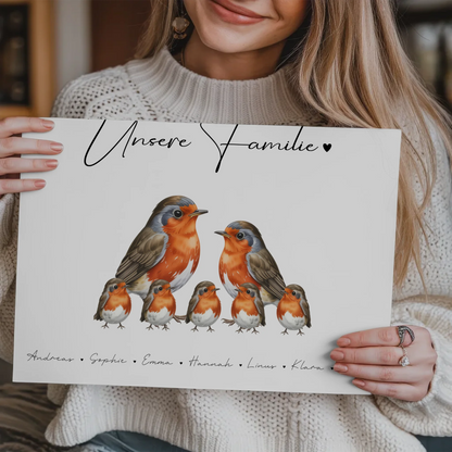 Magnetisches Fotoboard Sprüche Familie Rotkehlchen Familienporträt Geschenk für Oma Opa Mama Papa