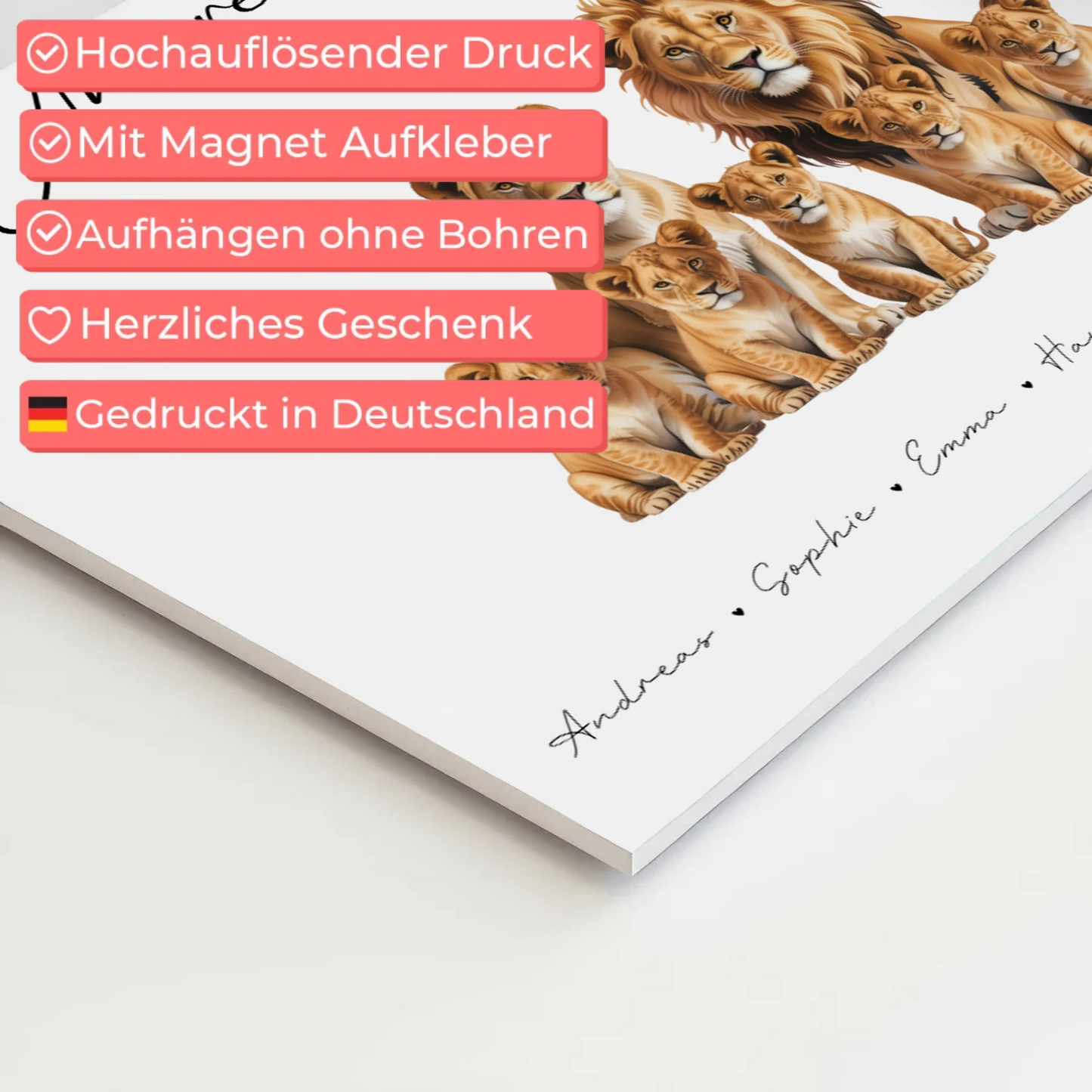Familien Fotoboard gestalten Magnetisch Löwen Familienporträt Geschenk für Oma Opa Mama Papa