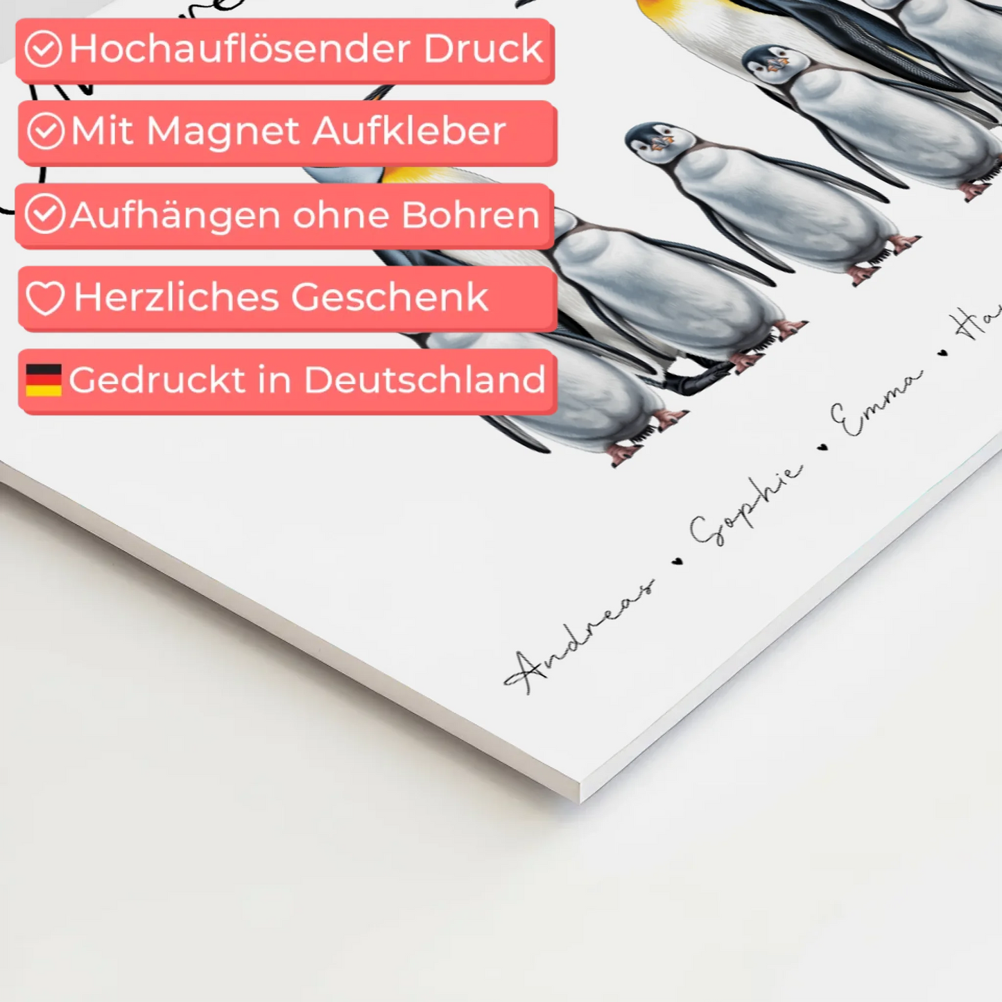 Familien Fotoboard Magnetisch Pinguin Familienporträt Geschenk für Oma Opa Mama Papa