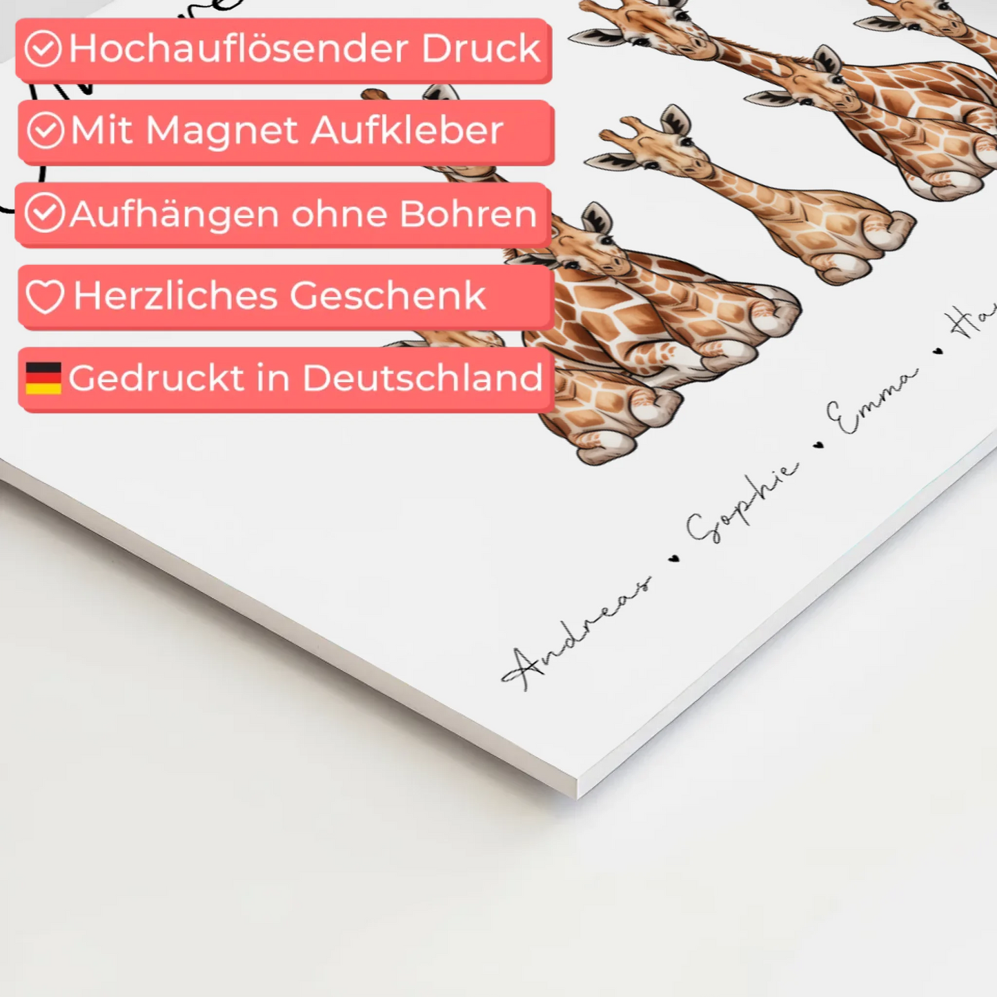 Familien Fotoboard Magnet PosterPersonalisiert Giraffe Familienporträt Geschenk für Papa Mama Oma Opa